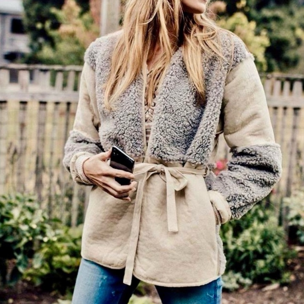 Lucky Brand Tan and Gray Teddy Jacket